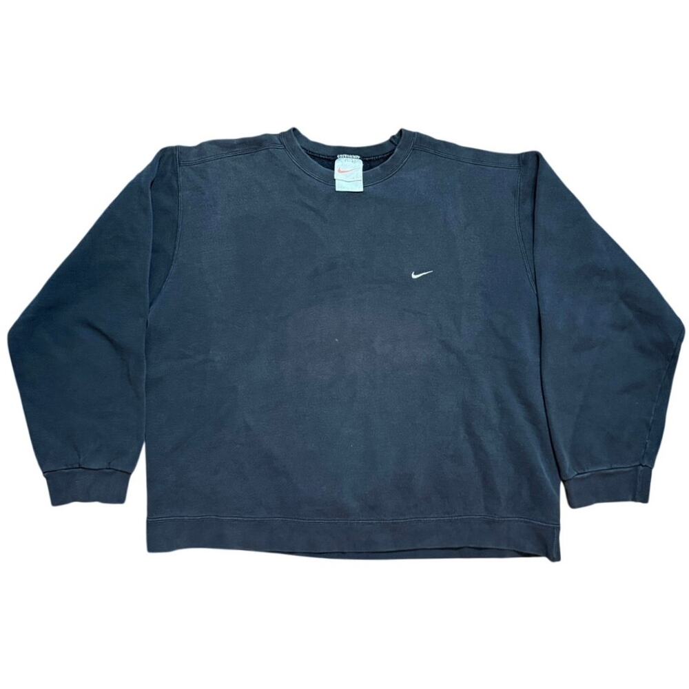 Vintage 90s Nike Crewneck Sweatshirt Faded Washed Black Mini Swoosh Boxy Fit XL